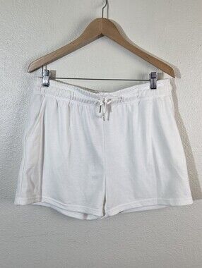 NWT H Halston Studio Shorts Womens L White Cotton Blend Drawstring Lounge